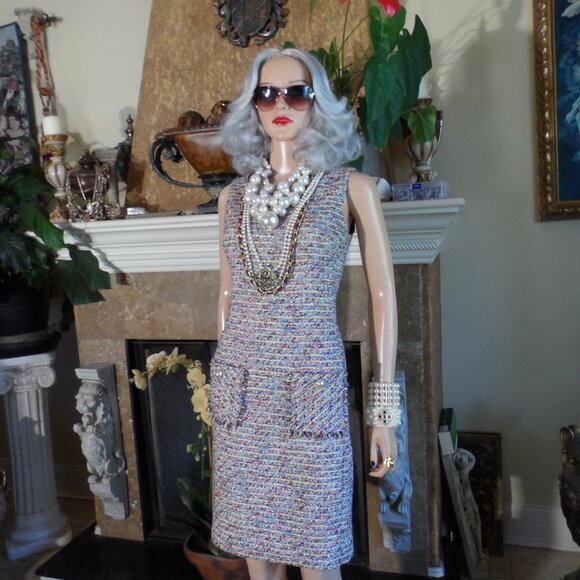 Karl Lagerfeld Paris Multi-Color Bouclé Tweed Dress & Jacket Suit Size S - Picture 3 of 16